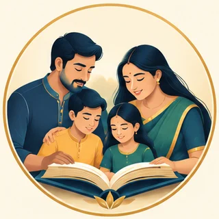 ஒன்றாகப் புத்தகம் படிக்கும் குடும்பம்